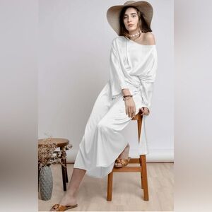 Effortless Off-Shoulder 100% Silk Satin Dress. Good re-wearable staple!